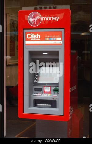 Cashpoint at a Virgin Money branch in Reading, UK Stock Photo