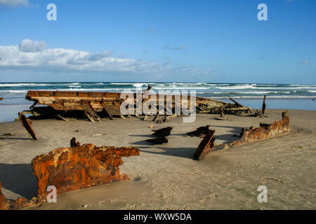 Shipwreck on the western beach of Fraser Island, Queensland, Australia, biggest sand island in the world Stock Photo