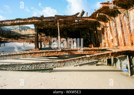 Shipwreck on the western beach of Fraser Island, Queensland, Australia, biggest sand island in the world Stock Photo
