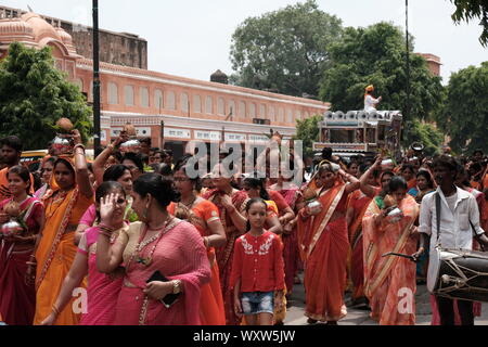 Teej Festival at Jaipur to Celebrate the arrival of the monsoon season Stock Photo