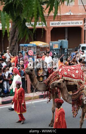 Teej Festival at Jaipur to Celebrate the arrival of the monsoon season Stock Photo