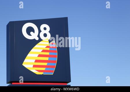 Horsens, Denmark - September 30, 2015: Kuwait Petroleum International, known by the Q8 brand, refines and markets fuel Stock Photo