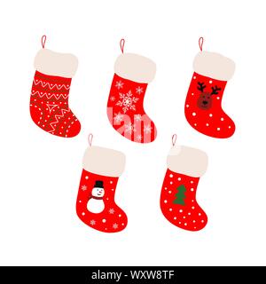 Cute Christmas Socks set - vector cartoon Illustration Stock Vector
