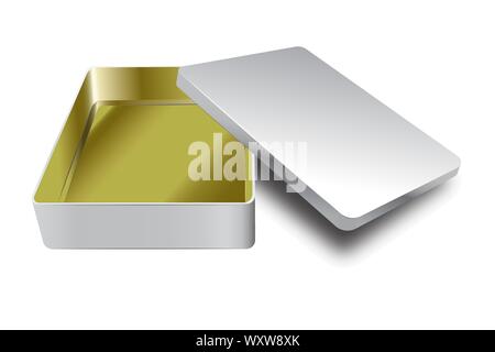 Template of metal box with cover up. Stock Vector