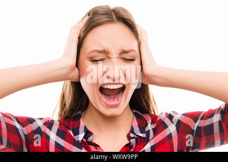 A portrait of very frustrated and angry woman Stock Photo