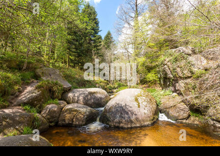 The chaos of Huelgoat, granite blocks in the forest, in the Monts d’Arree mountain range Stock Photo