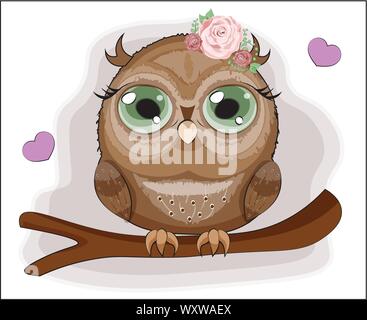 pink baby owl cartoon