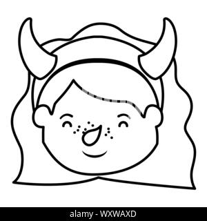 cute little girl head with devil costume Stock Vector