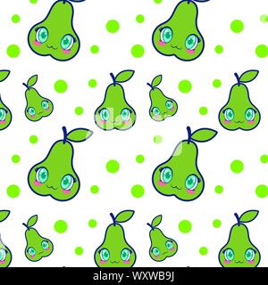 cute pear fruit kawaii pattern vector illustration design Stock Vector
