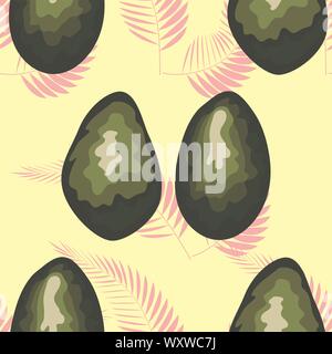 Avocado seamless pattern with tropical leaves of palm tree Stock Vector