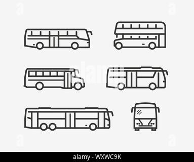 Bus icon set. Transport symbol in linear style. Vector illustration Stock Vector