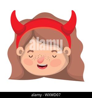 cute little girl head with devil costume Stock Vector