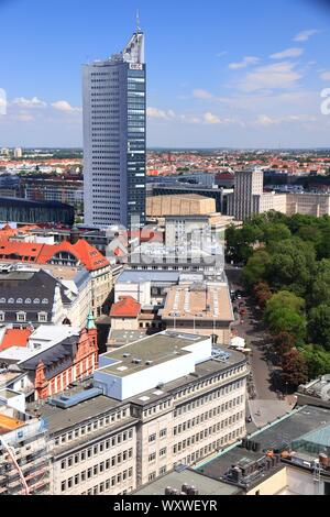 LEIPZIG, GERMANY - MAY 9, 2018: City-Hochhaus skyscraper in Leipzig. The building is owned by Merrill Lynch. Its tenants are MDR and European Energy E Stock Photo