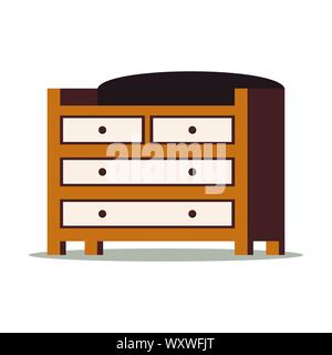Cartoon style flat design vector illustration of wooden chest of drawers. Stock Vector