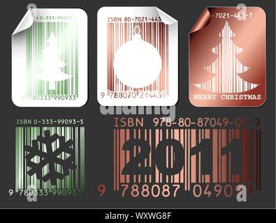 Set of metallic labels with Christmas bar codes (vector) Stock Vector