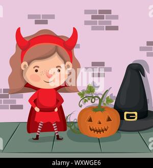 halloween season scene with girl costume devil Stock Vector Image & Art ...