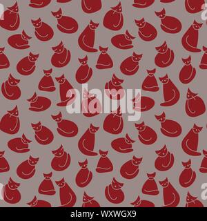 seamless vector pattern with stylized red cats Stock Vector