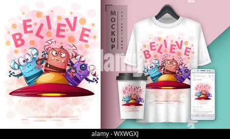 Ufo monster - mockup for your idea Stock Vector