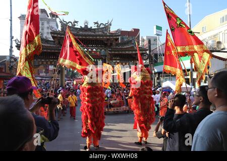 LUKANG, TAIWAN - DECEMBER 2, 2018: Traditional dragon costume celebrations at Mazu Temple in Lukang, Taiwan. Lukang city boasts over 200 temples. Stock Photo