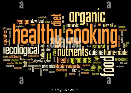Healthy cooking and slow food diet concepts word cloud illustration. Word collage concept. Stock Photo