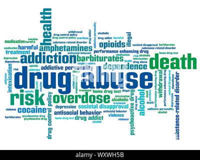 Drug abuse problem issues and concepts word cloud illustration. Word collage concept. Stock Photo