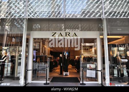 TOKYO, JAPAN - DECEMBER 1, 2016: Zara casual fashion store in Ginza district of Tokyo, Japan. Ginza is a legendary shopping area in Chuo Ward of Tokyo Stock Photo