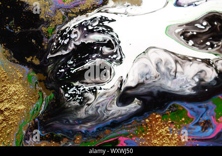 Closeup view of an original painting. Multicolored bright texture. Hand painted background with space for text or image. Fragment of artwork, modern a Stock Photo