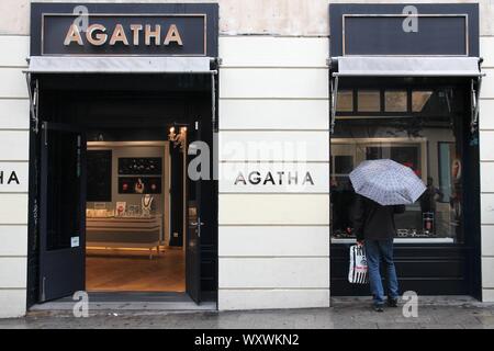 MADRID, SPAIN - OCTOBER 21, 2012: Agatha jewellery store in Madrid. Agatha is a French jewelry brand founded in 1974 in Paris. Stock Photo