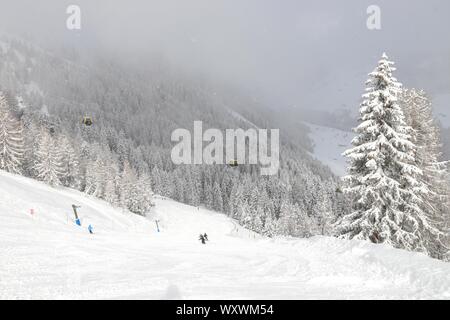 Austrian Alps winter ski resort - Mayrhofen in Tyrol. Austrian Central Alps. Moesl ski run. Stock Photo