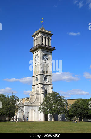 The recently restored historic Caledonian Clock Tower in Caledonian Park, site of the former cattle market, in Islington, London, UK Stock Photo