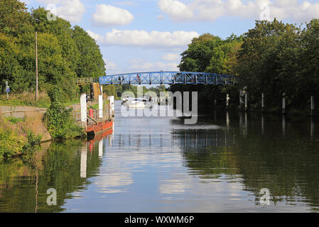 Summer sunshine on the River Thames at pretty Teddington Lock, in Middlesex, UK Stock Photo