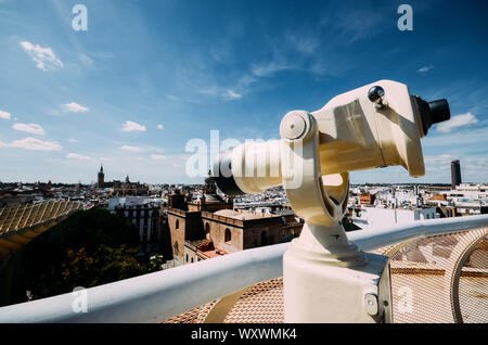 Seville, Spain - Sept 10, 2019: Panoramic view from the top of the Space Metropol Parasol, Setas de Sevilla, on a sunny summer day Stock Photo