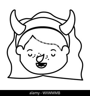 cute little girl head with devil costume Stock Vector