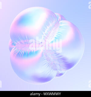 Liquid holographic bubble shape with wrinkles and ripples. Holographic foil fabric. Design element for trendy design posters. 3d rendering. Stock Photo