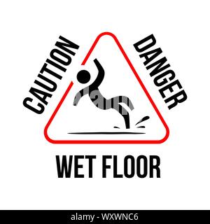 Wet Floor logo sign vector yellow triangle with falling man illustration Stock Vector