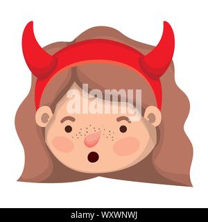 cute little girl head with devil costume Stock Vector