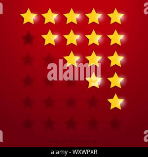 Five stars rate row collection, rank status elements, statistic review, rating chart. Flat cute cartoon golden stars set for web and print Stock Vector