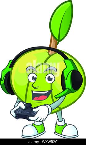 Gaming elephant apple fruit in cartoon character Stock Vector