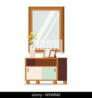 Elements of interior design wooden classic furniture vector illustration. Stock Vector