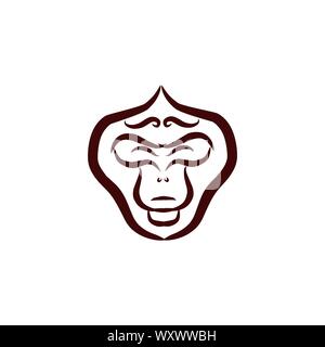 Monkey faces, logo and icon. Line art. Monkey head and ape for avatar, portrait, profile, print. Ape icons, vector illustration. Stock Vector