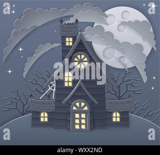 Halloween Haunted House Cartoon Scene Stock Vector