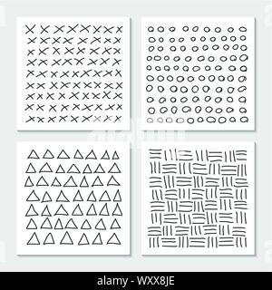 Cards with hand drawn hipster patterns. Monochrome Stock Vector