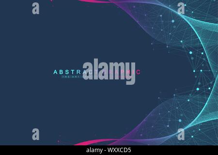 Colorful expansion of life background with connected lines and dots, wave flow. Visualization lines plexus expansion of life technology. Abstract Stock Vector