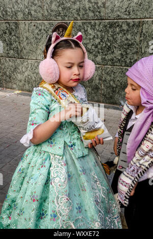 Spain Valencia Las Fallas kids with chips Stock Photo