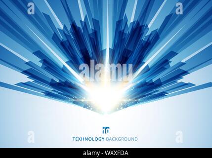 Abstract motion geometric shiny blue overlapping technology concept perspective background with explosion light. Vector illustration Stock Vector