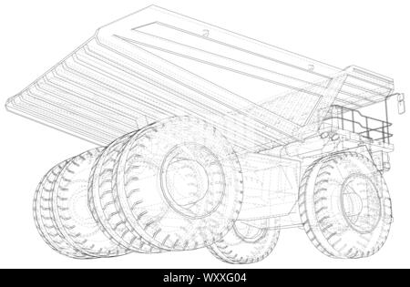 Heavy duty dump truck tipper drawing on white. EPS10 format. Vector created of 3d. Wire-frame style. Stock Vector