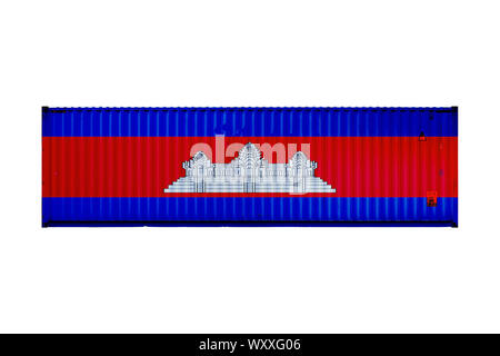 The concept of Cambodia export-import and national delivery of goods. Close-up of the container with the national flag of Cambodia on white isolated b Stock Photo