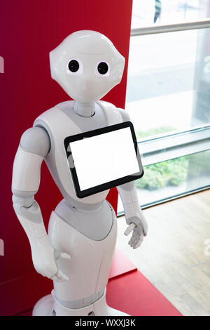 Robot consultant with touch screen Stock Photo