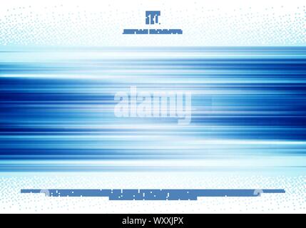 Abstract blue horizontal lines motion blur background technology style with halftone. Speed sport motion. Vector illustration Stock Vector