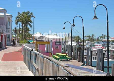 Port Lucaya on Grand Bahama Island. Many of the buildings were trashed in the two previous hurricanes to Dorian and then rebuilt. Photo April 2018. Stock Photo